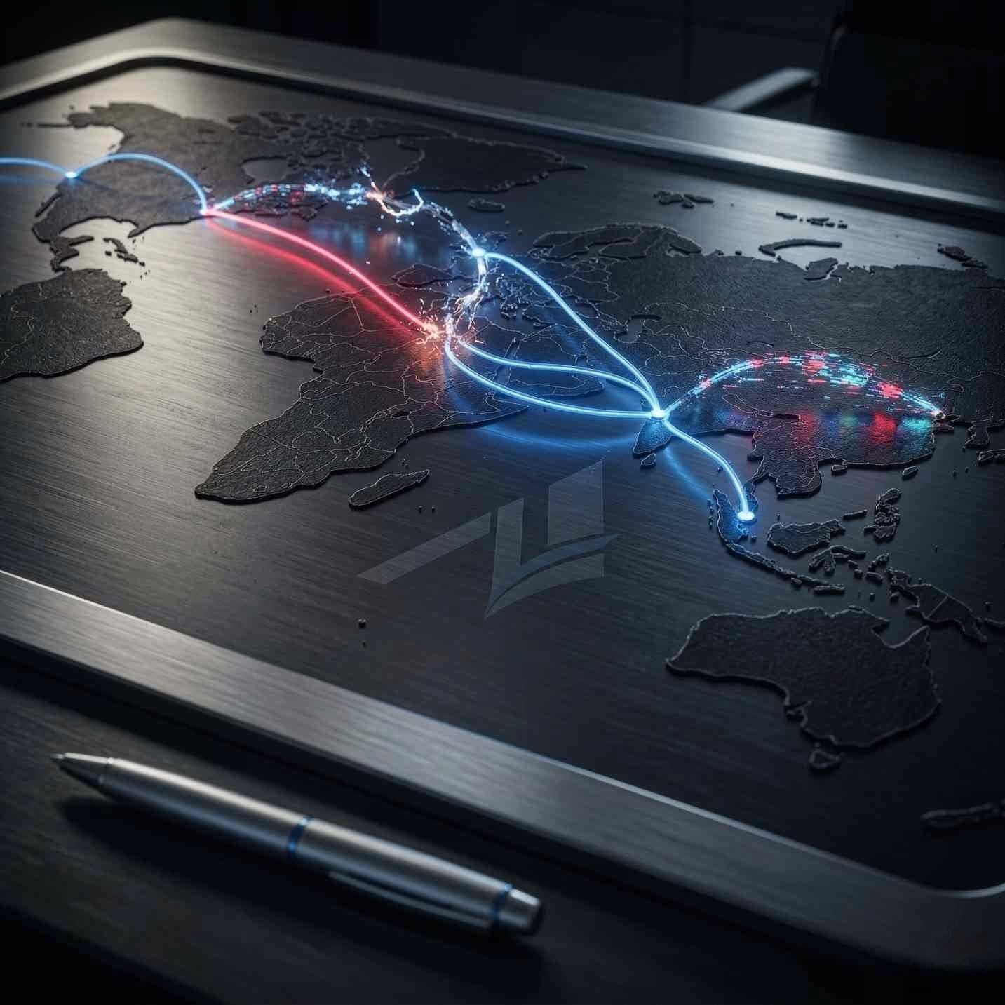 global map showing broken legal connections representing jurisdiction conflicts in cross-border NDA agreements