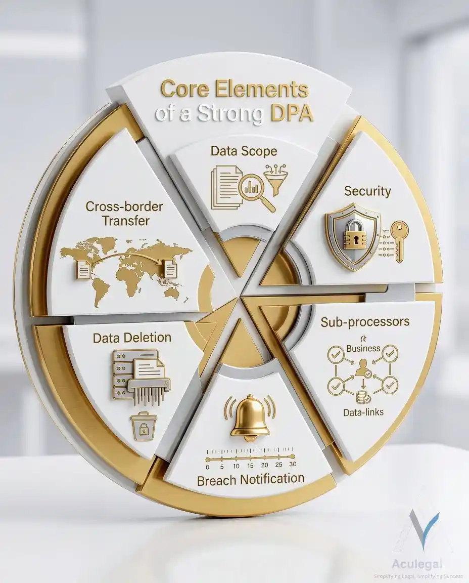 Infographic showing essential components of a data protection agreement