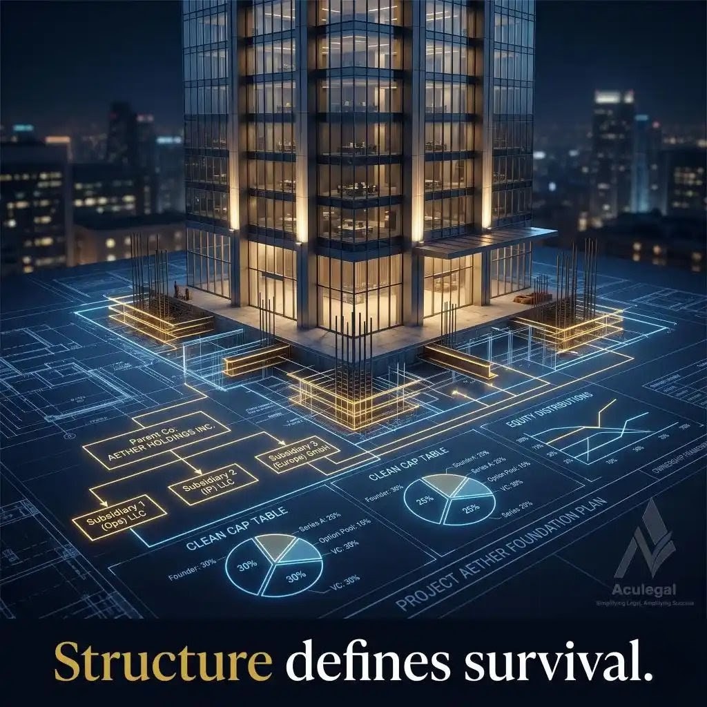 Business structure blueprint transforming into corporate legal foundation