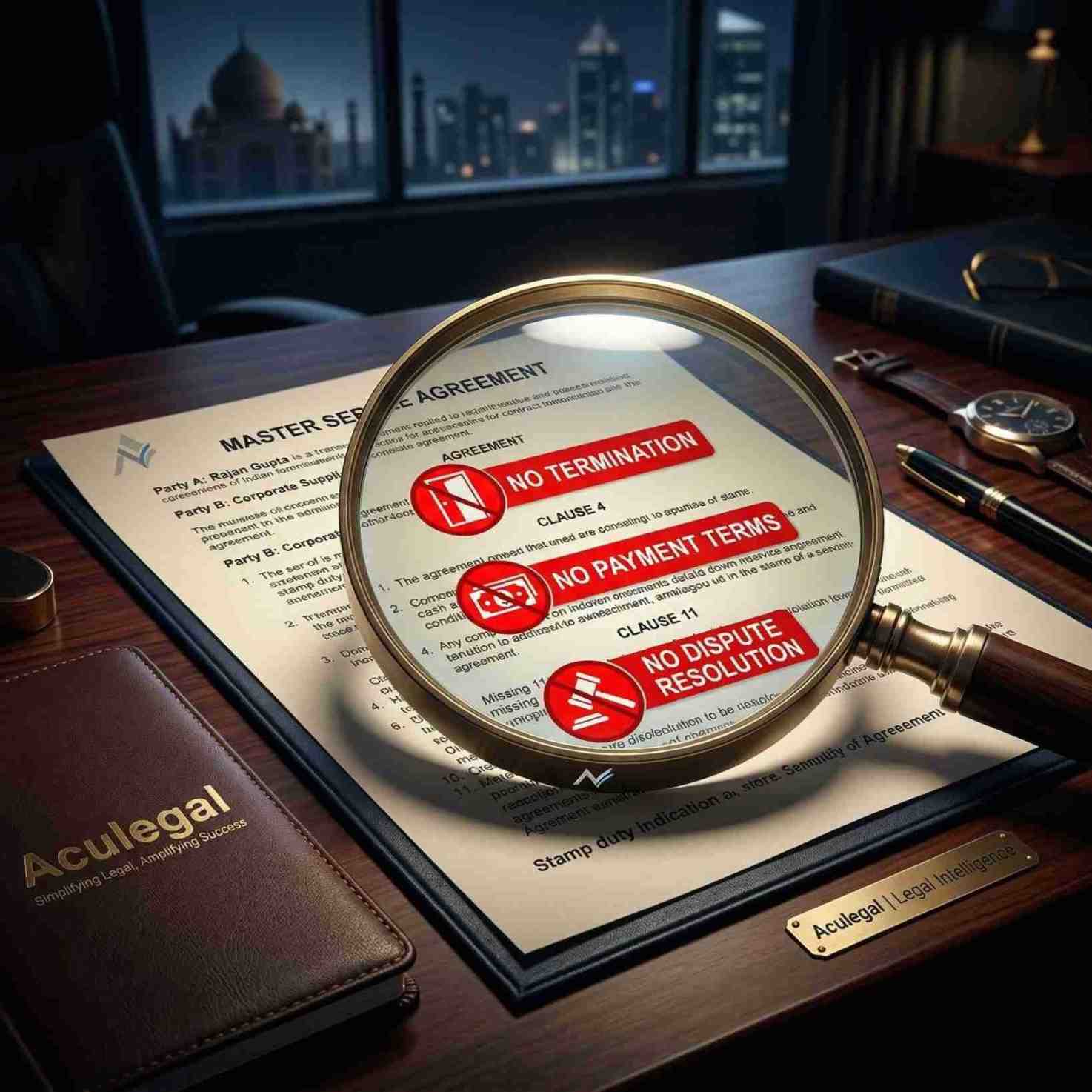 Checklist of dangerous contract clauses in India including missing termination and payment terms