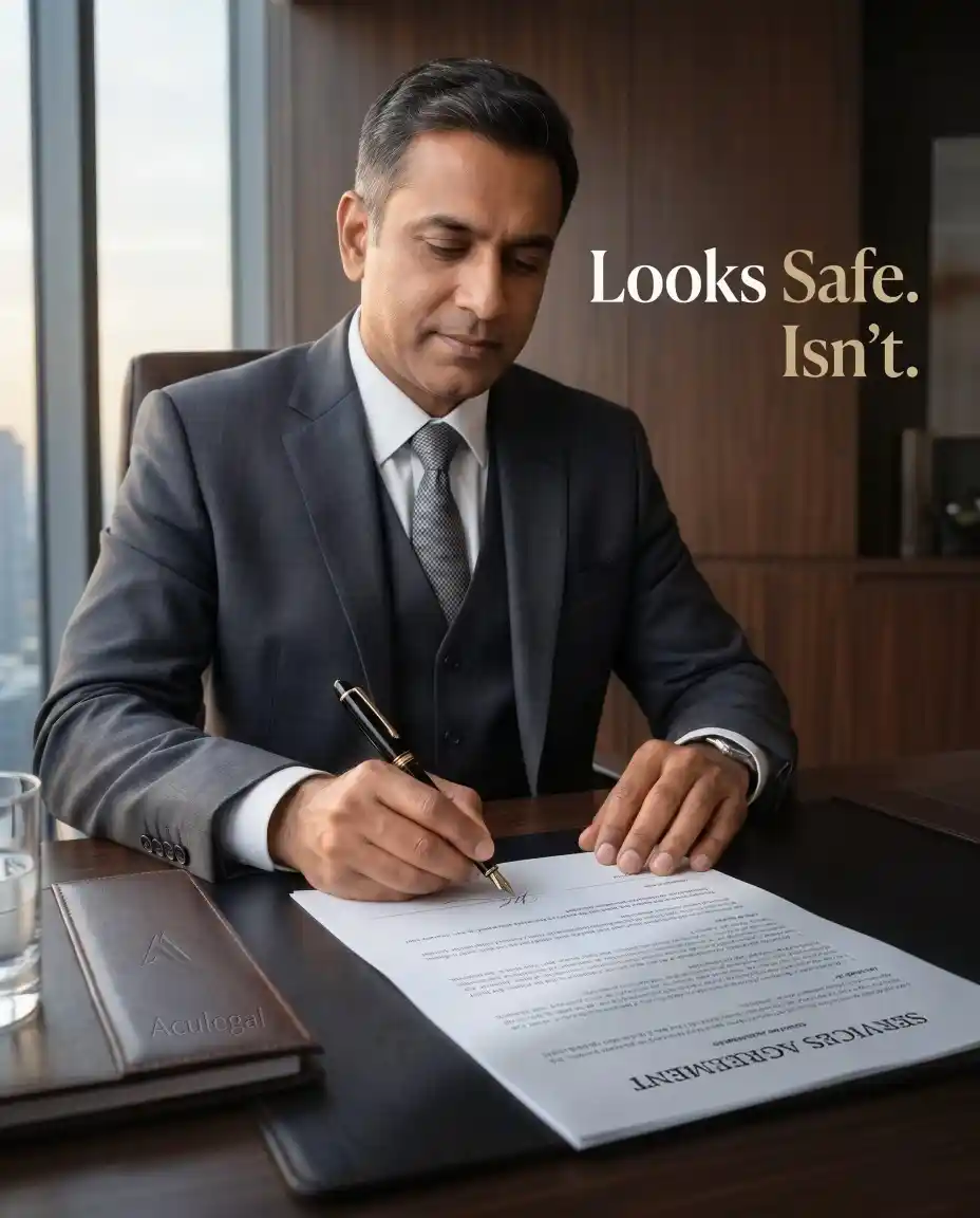 Businessperson signing contract with illusion of safety concept