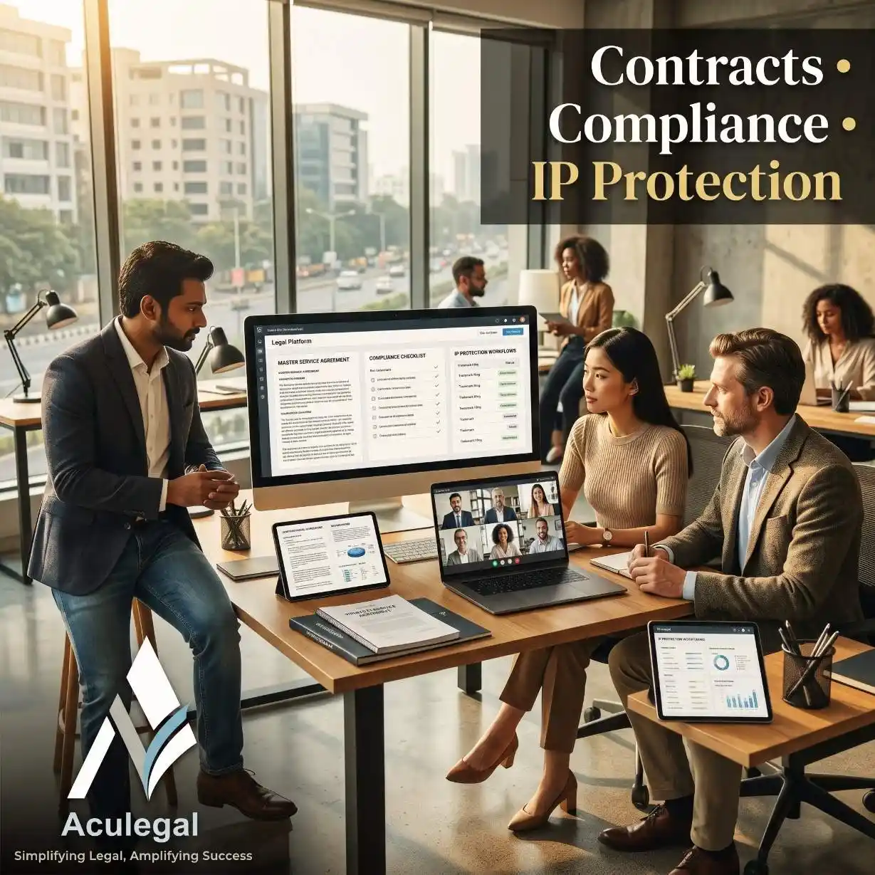 Legal professionals supporting startup contracts and compliance remotely