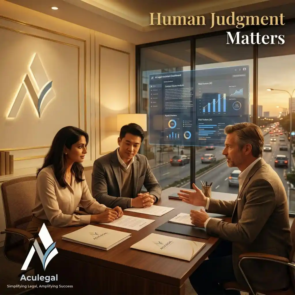 Experienced legal advisor analyzing complex contracts with AI assistance