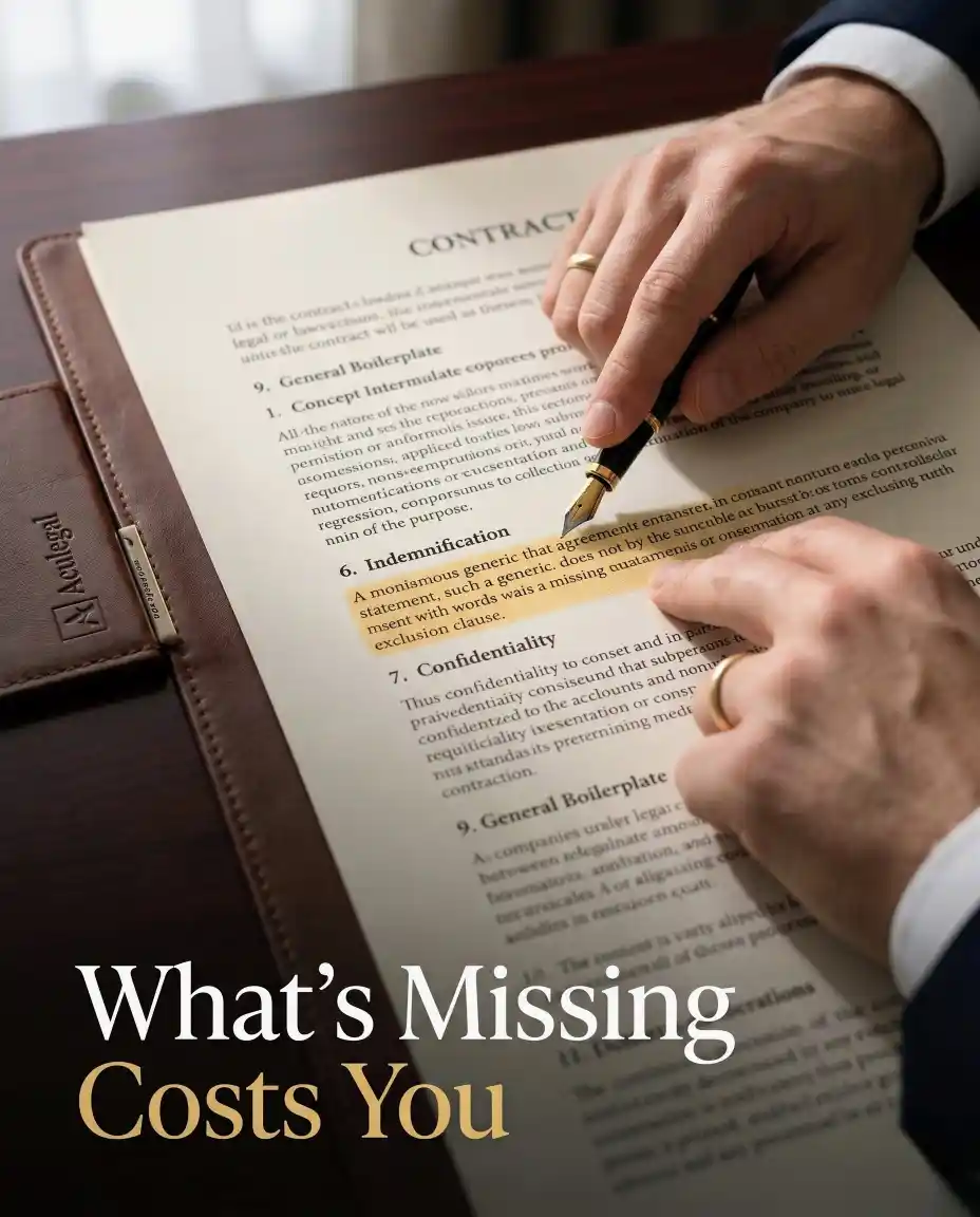 Legal document with highlighted gaps and missing clauses