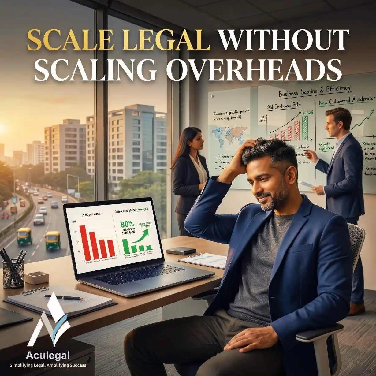 Startup founder comparing in-house legal hiring costs with LPO services