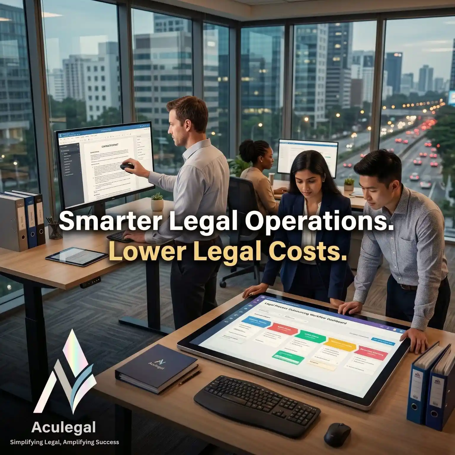 Legal operations workflow and startup compliance management in a modern business office