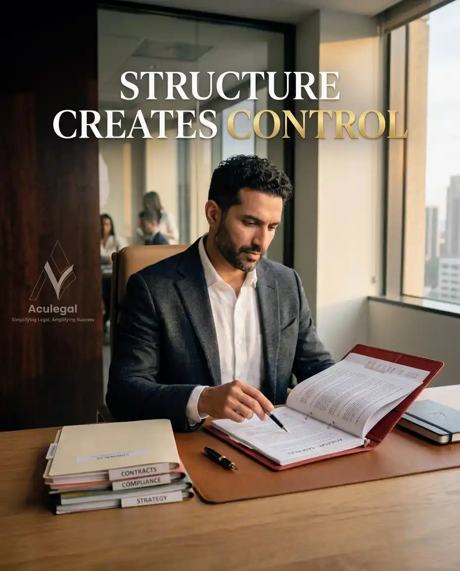 Confident business leader reviewing structured contracts