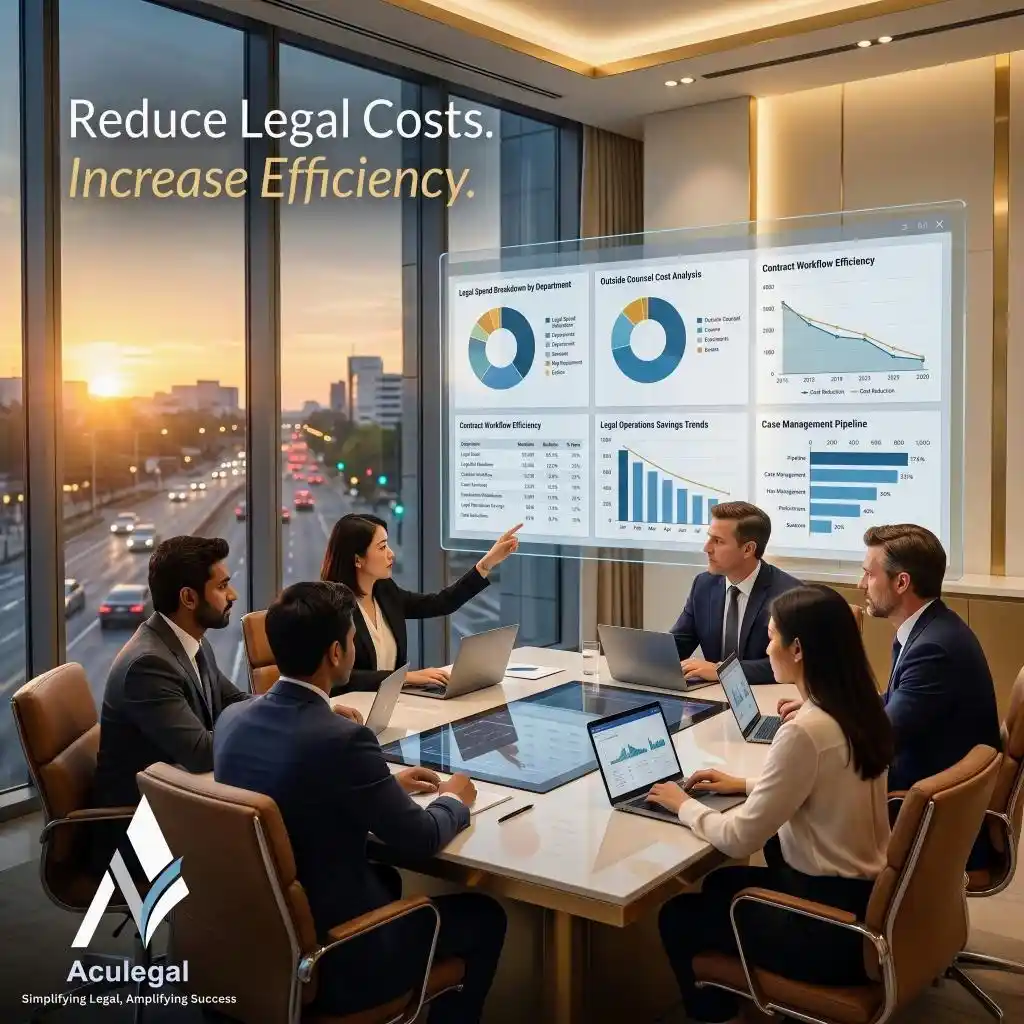 Business leaders reviewing legal cost savings through AI-powered LPO services