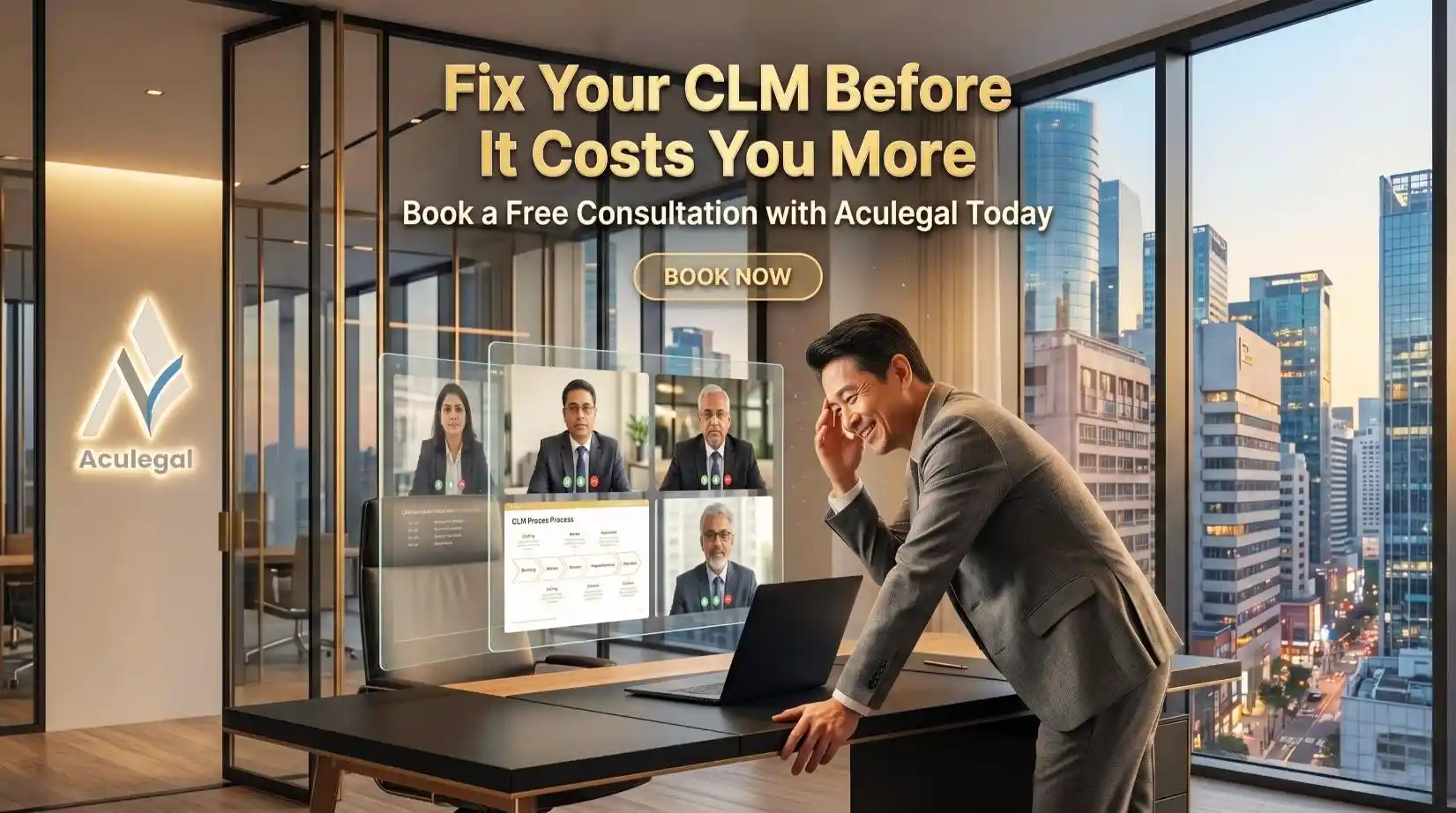 Business founder consulting with Aculegal legal experts for CLM and LPO solutions