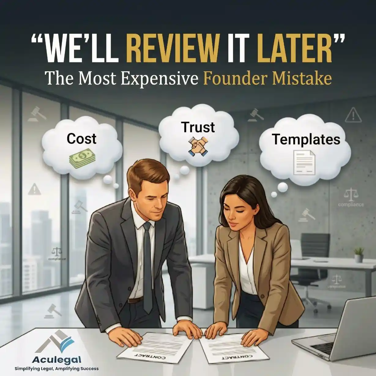 Startup founders discussing common misconceptions about legal contract review