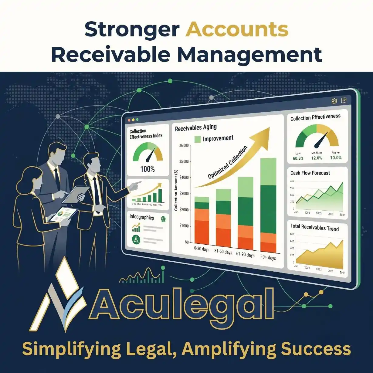 Accounts receivable improvement dashboard showing financial health enhancement.