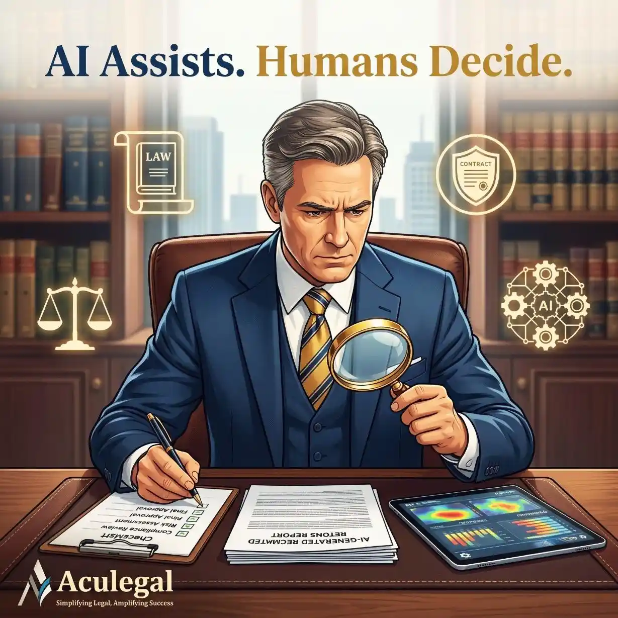 Lawyer verifying AI-generated contract review results
