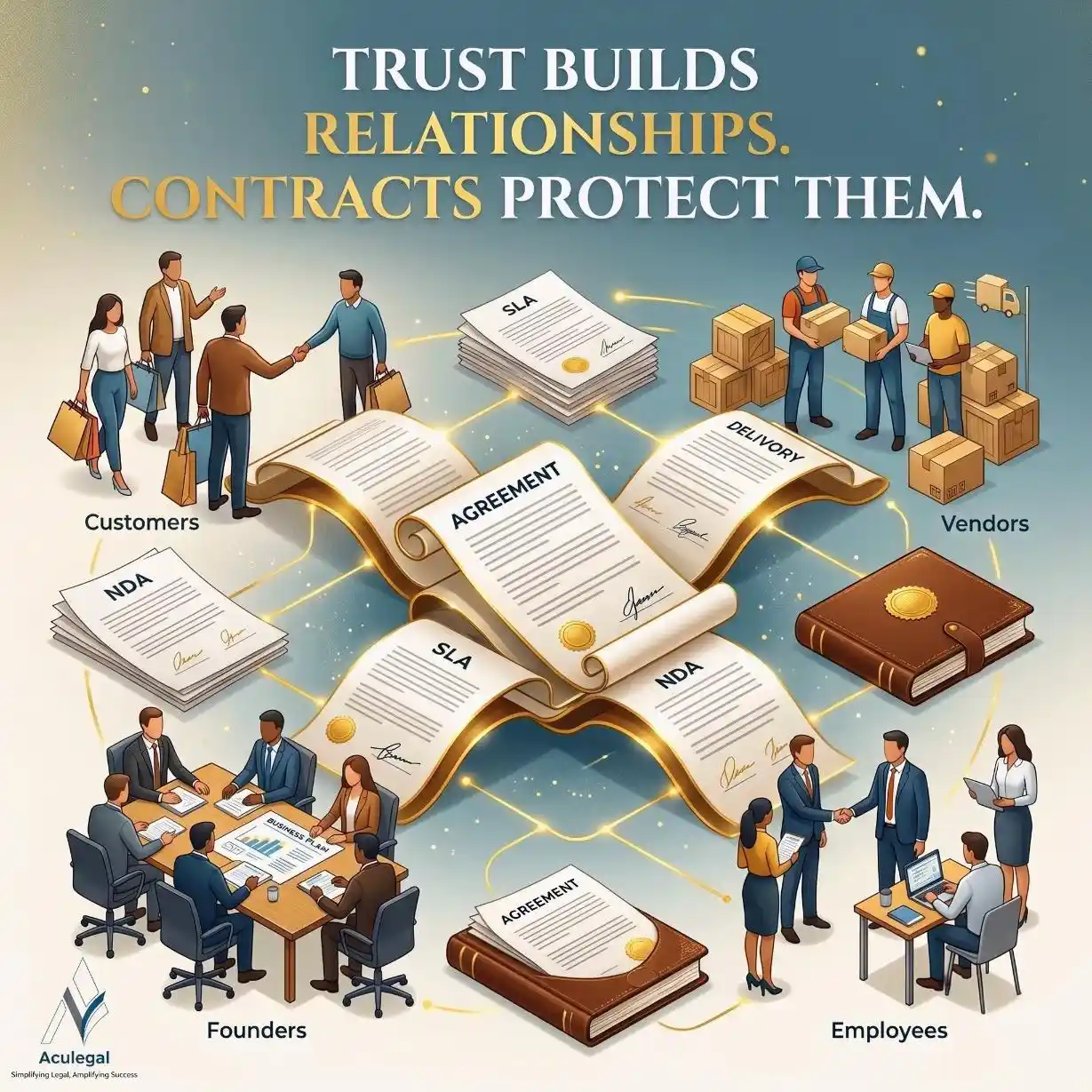 Business relationships secured through professionally drafted contracts.