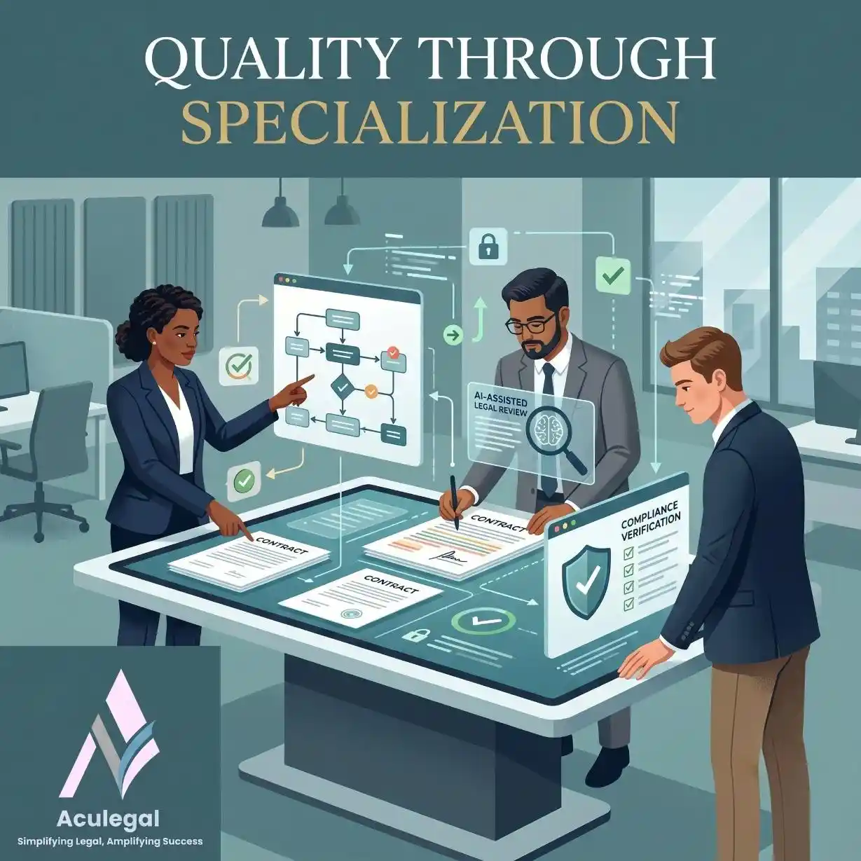 Professional legal outsourcing team maintaining quality, compliance, and accuracy.