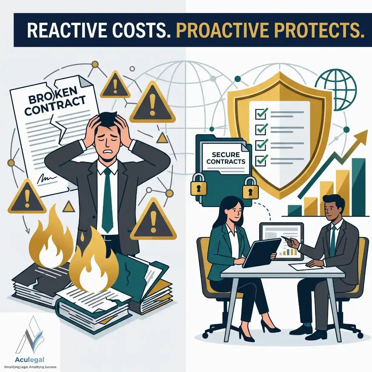 Comparison between reactive legal support and proactive legal strategy