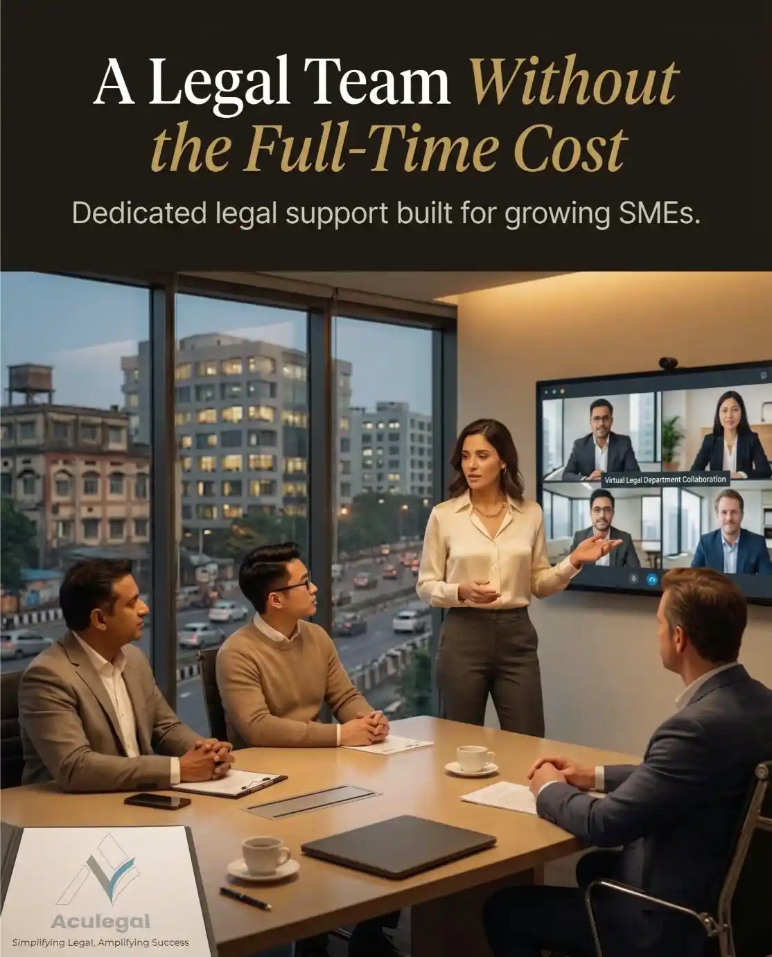 Business owners collaborating with an outsourced legal department.