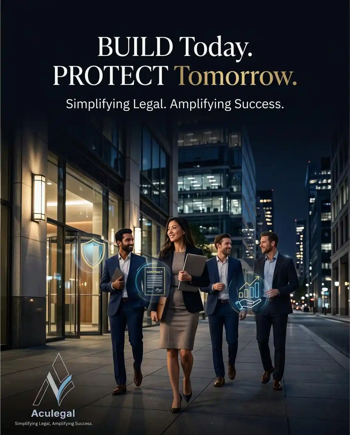 Confident founders celebrating sustainable business growth supported by proactive legal strategy.