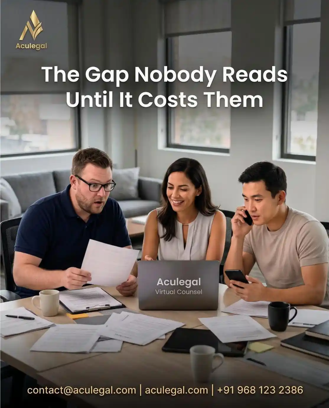 Business team discovering AI copyright gap in client contract