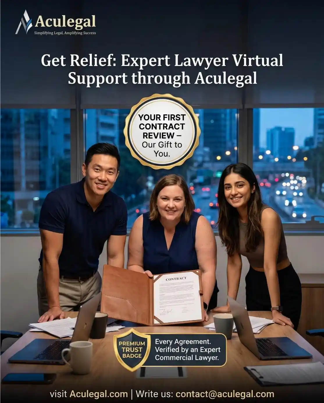 Aculegal FREE First Contract Review offer – expert commercial lawyer verifies your staffing agreement
