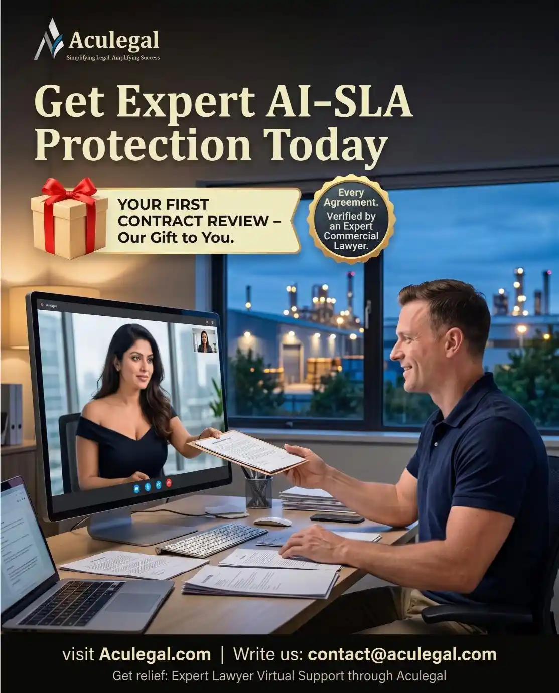 Aculegal free first contract review offer – Expert commercial lawyer verified AI-SLA protection for SMEs